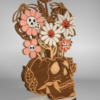 Intra απο ξύλο plywood 3mm-4mm πάχος – Skull Vase Flowers Table Δίασταση  20x20 cm INTRAFABR-110253337 - Image 3