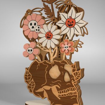 Intra απο ξύλο plywood 3mm-4mm πάχος – Skull Vase Flowers Table Δίασταση  20x20 cm INTRAFABR-110253337 - Image 4