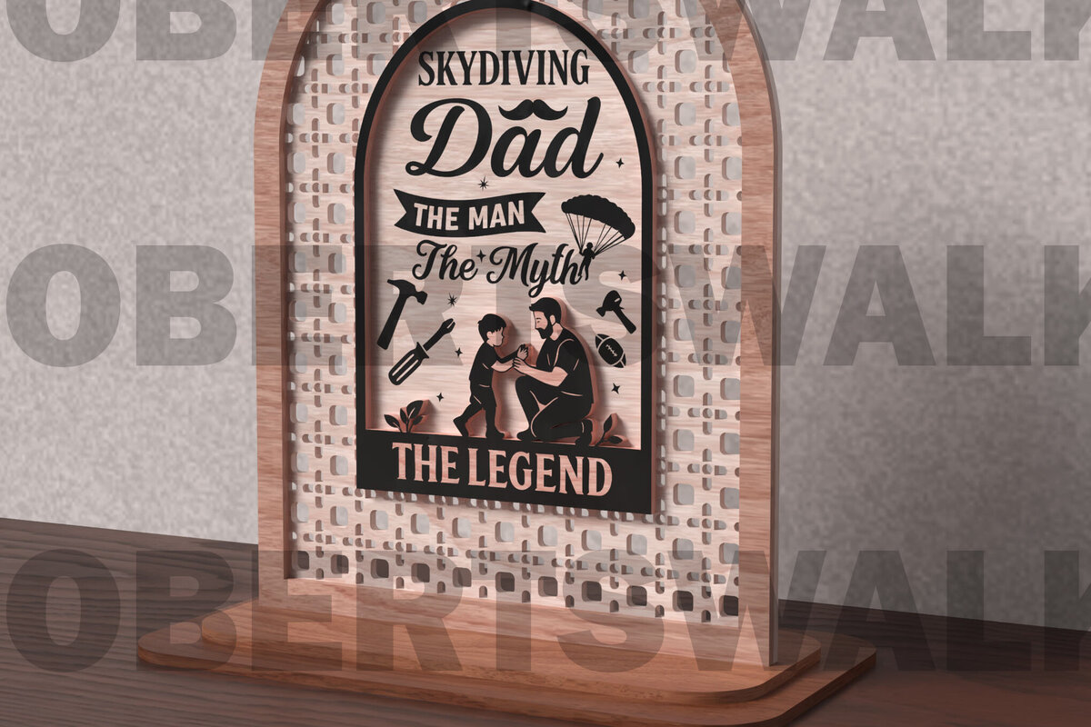 Intra απο ξύλο plywood 3mm-4mm πάχος – Σημάδι Legend Dad Skydiving Δίασταση  20x20 cm INTRAFABR-121720800