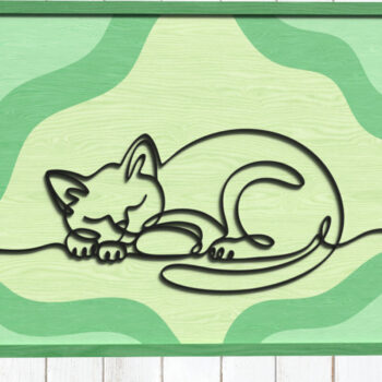 Intra απο ξύλο plywood 3mm-4mm πάχος – Sleeping Cat Line Art Δίασταση  20x20 cm INTRAFABR-124745969 - Image 1