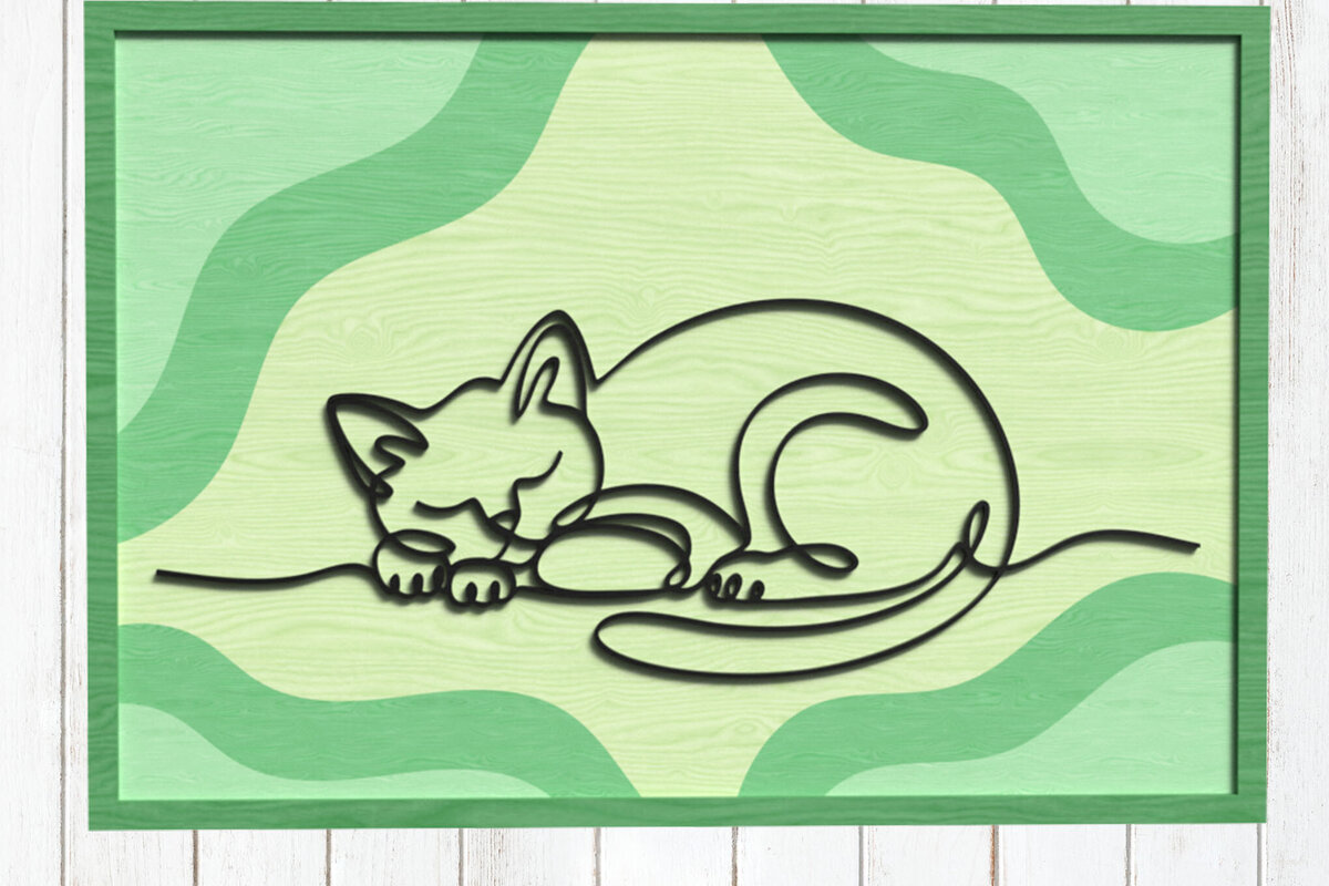 Intra απο ξύλο plywood 3mm-4mm πάχος – Sleeping Cat Line Art Δίασταση  20x20 cm INTRAFABR-124745969