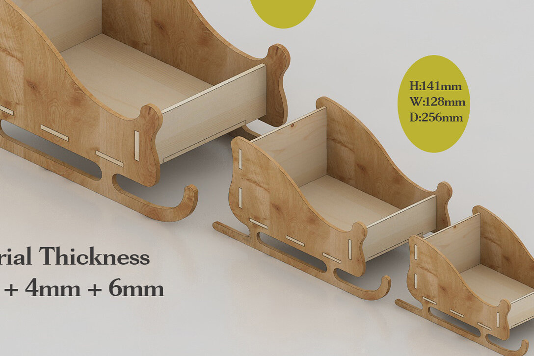 Intra απο ξύλο plywood 3mm-4mm πάχος – Αρχεία κοπής με λέιζερ Sleigh / Xmas Sled 271 Δίασταση  20x20 cm INTRAFABR-53991746