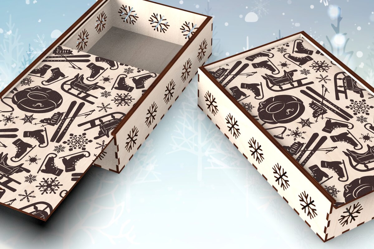 Intra απο ξύλο plywood 3mm-4mm πάχος – Χριστουγεννιάτικο κουτί με συρόμενο καπάκι με γκραβούρα Δίασταση  20x20 cm INTRAFABR-109606242