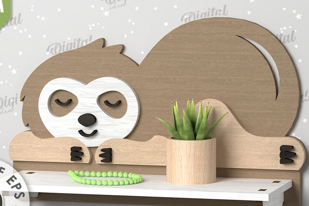 Intra απο ξύλο plywood 3mm-4mm πάχος –  κοπής λέιζερ ραφιών τοίχου Sloth Δίασταση  40x30 cm INTRAFABR-109866706