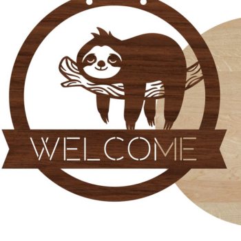 Intra απο ξύλο plywood 3mm-4mm πάχος – Sloth καλωσορίσματος σημάδι και κενό Δίασταση  20x20 cm INTRAFABR-14177896 - Image 2