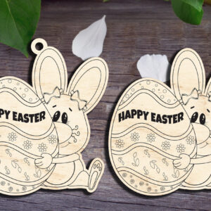 Intra απο ξύλο plywood 3mm-4mm πάχος – Μικρό πασχαλινό λαγουδάκι που κρατά το πασχαλινό αυγό Δίασταση  20x20 cm INTRAFABR-30064236