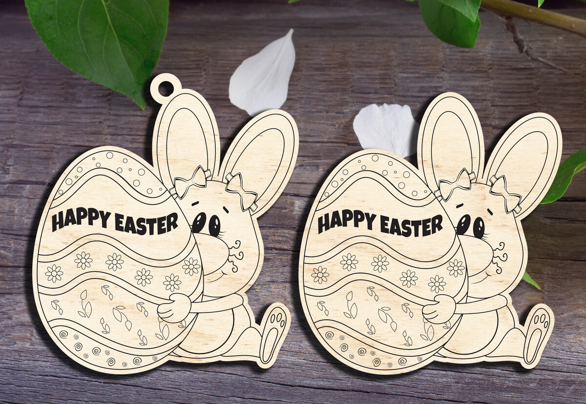 Intra απο ξύλο plywood 3mm-4mm πάχος – Μικρό πασχαλινό λαγουδάκι που κρατά το πασχαλινό αυγό Δίασταση  20x20 cm INTRAFABR-30064236