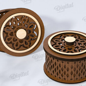 Intra απο ξύλο plywood 3mm-4mm πάχος – Μικρό στρογγυλό κουτί μπιχλιμπιδιού Κοπή λέιζερ Δίασταση  20x20 cm INTRAFABR-119075956 - Image 1