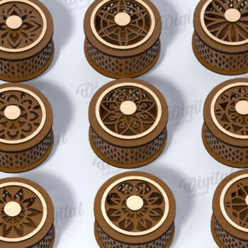 Intra απο ξύλο plywood 3mm-4mm πάχος – Μικρό στρογγυλό κουτί μπιχλιμπιδιών Δέσμη κοπής λέιζερ Δίασταση  20x20 cm INTRAFABR-118958308 - Image 1