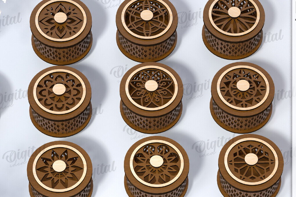 Intra απο ξύλο plywood 3mm-4mm πάχος – Μικρό στρογγυλό κουτί μπιχλιμπιδιών Δέσμη κοπής λέιζερ Δίασταση  20x20 cm INTRAFABR-118958308