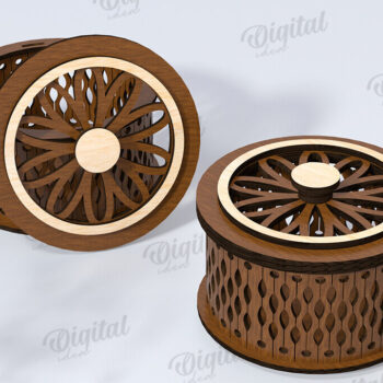 Intra απο ξύλο plywood 3mm-4mm πάχος – Μικρό στρογγυλό κουτί μπιχλιμπιδιού Κοπή λέιζερ Δίασταση  20x20 cm INTRAFABR-119075851 - Image 1