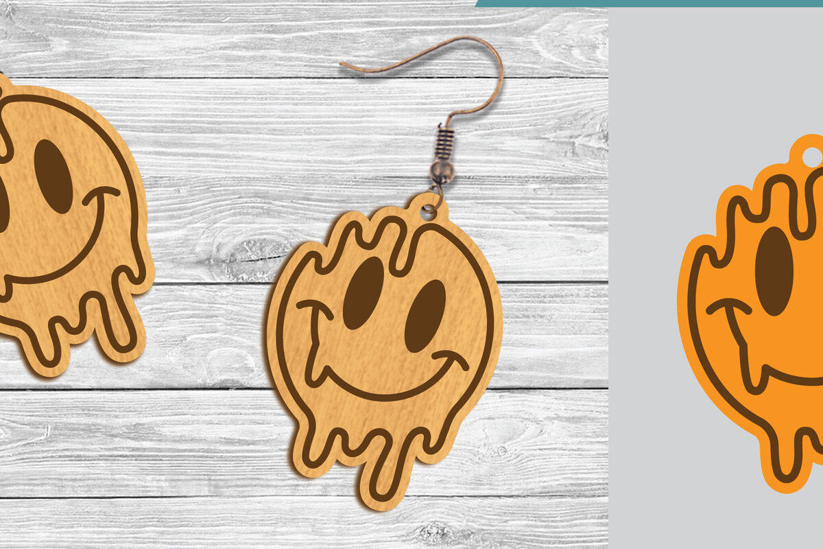 Intra απο ξύλο plywood 3mm-4mm πάχος – Σκουλαρίκια Smile Face 1 Δίασταση  5x5 cm INTRAFABR-104777391