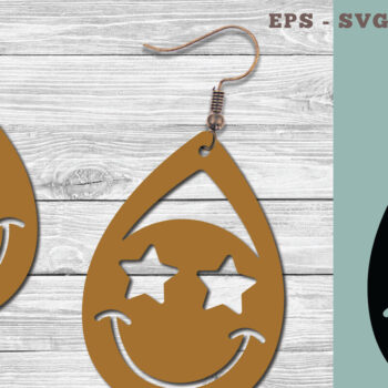 Intra απο ξύλο plywood 3mm-4mm πάχος – Σκουλαρίκια Smile Face 1 Δίασταση  5x5 cm INTRAFABR-103777205 - Image 1