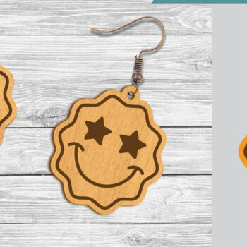 Intra απο ξύλο plywood 3mm-4mm πάχος – Σκουλαρίκια Smile Face 2 Δίασταση 5x5 cm INTRAFABR-104777430 - Image 1