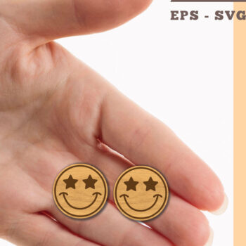 Intra απο ξύλο plywood 3mm-4mm πάχος – Σκουλαρίκια Smiley Face 1 Δίασταση  5x5 cm INTRAFABR-102681256 - Image 1