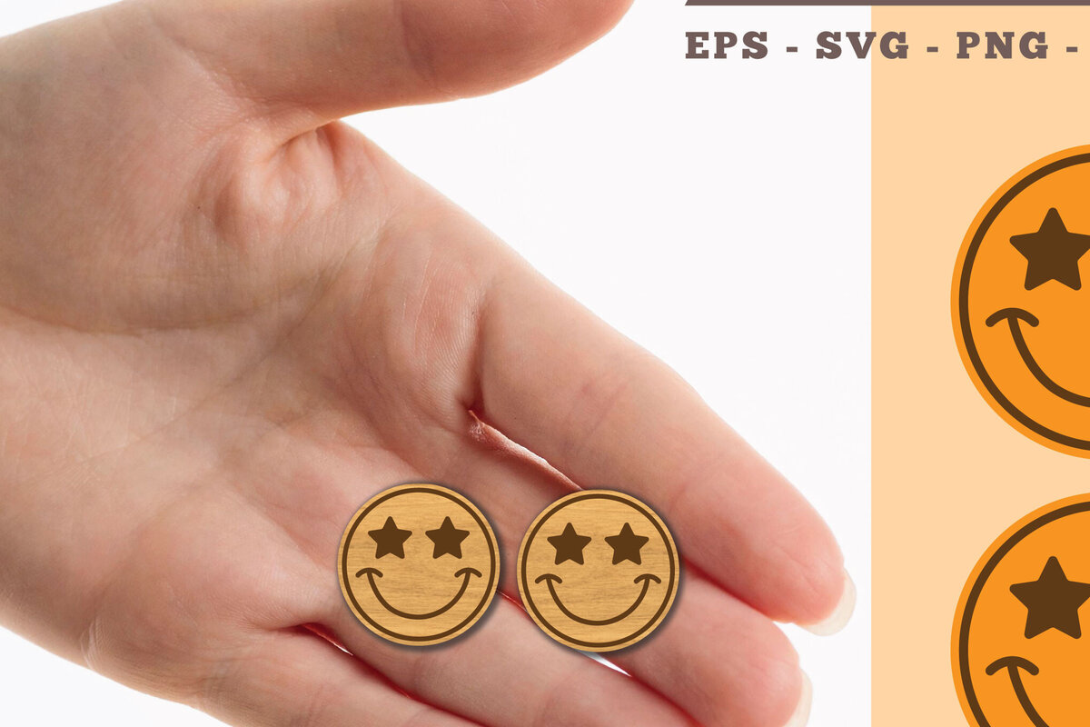 Intra απο ξύλο plywood 3mm-4mm πάχος – Σκουλαρίκια Smiley Face 1 Δίασταση  5x5 cm INTRAFABR-102681256