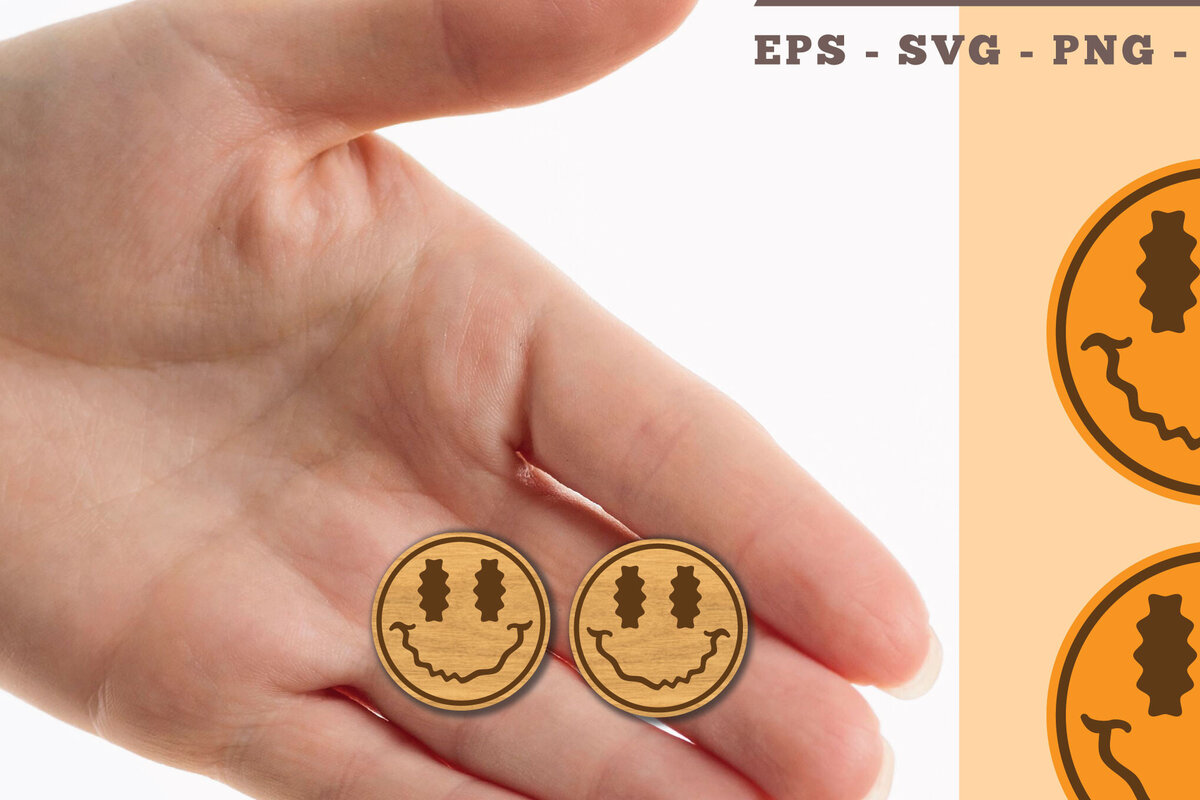 Intra απο ξύλο plywood 3mm-4mm πάχος – Σκουλαρίκια Smiley Face 2 Δίασταση  5x5 cm INTRAFABR-102681300