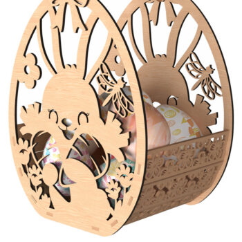 Intra απο ξύλο plywood 3mm-4mm πάχος – Πασχαλινό καλάθι με χαμογελαστό λαγουδάκι Δίασταση  20x20 cm INTRAFABR-116206895 - Image 1