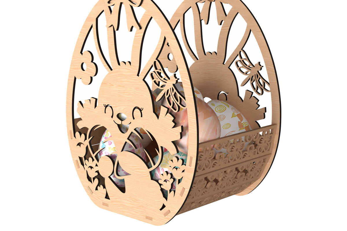 Intra απο ξύλο plywood 3mm-4mm πάχος – Πασχαλινό καλάθι με χαμογελαστό λαγουδάκι Δίασταση  20x20 cm INTRAFABR-116206895