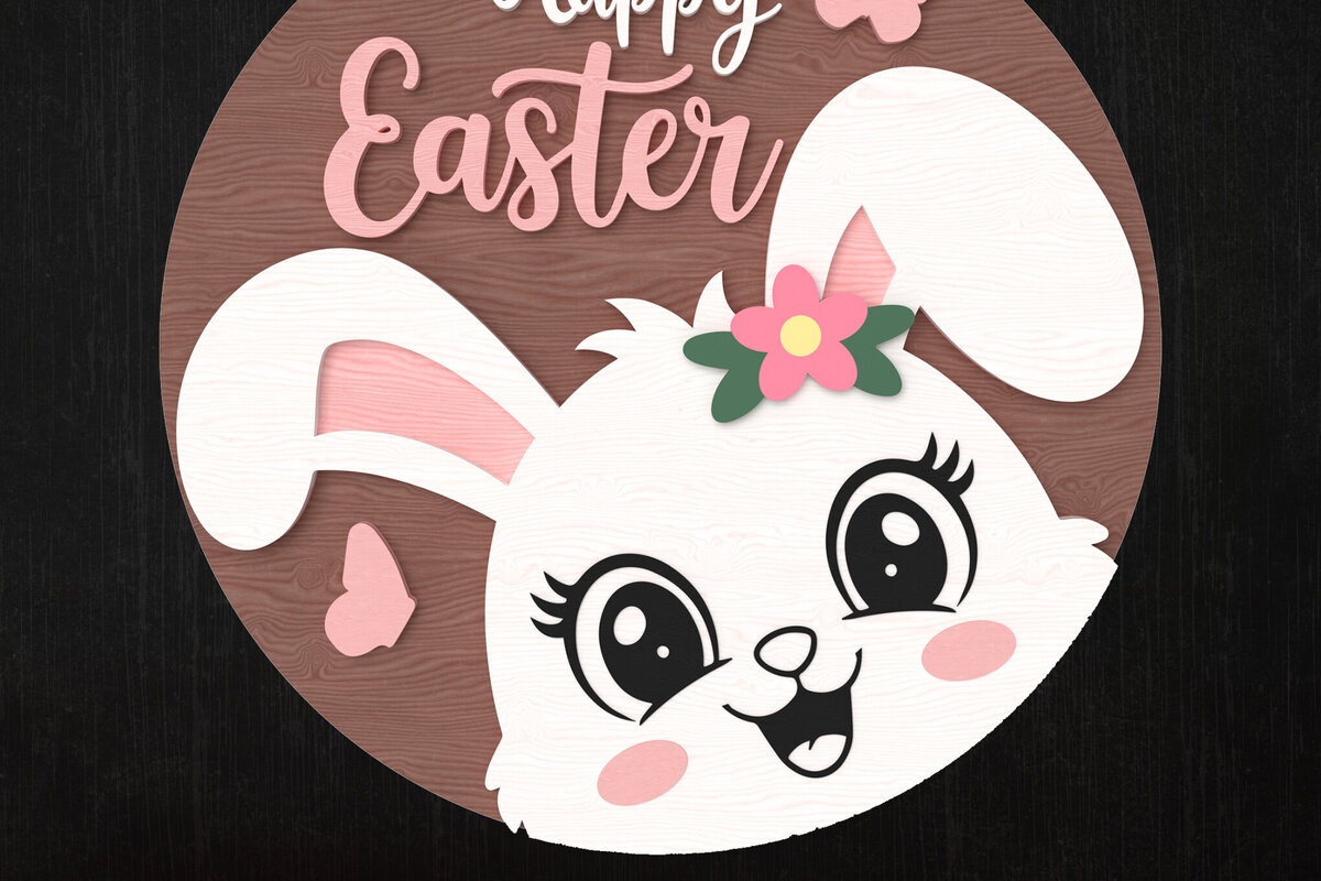 Intra απο ξύλο plywood 3mm-4mm πάχος – Πασχαλινό κομμένο λέιζερ με χαμογελαστό λαγουδάκι Δίασταση  20x20 cm INTRAFABR-113850820