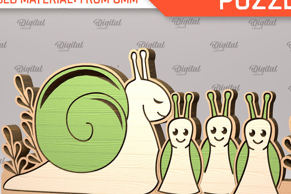 Intra απο ξύλο plywood 3mm-4mm πάχος – Snail Family Puzzle Δίασταση  20x20 cm INTRAFABR-99619300