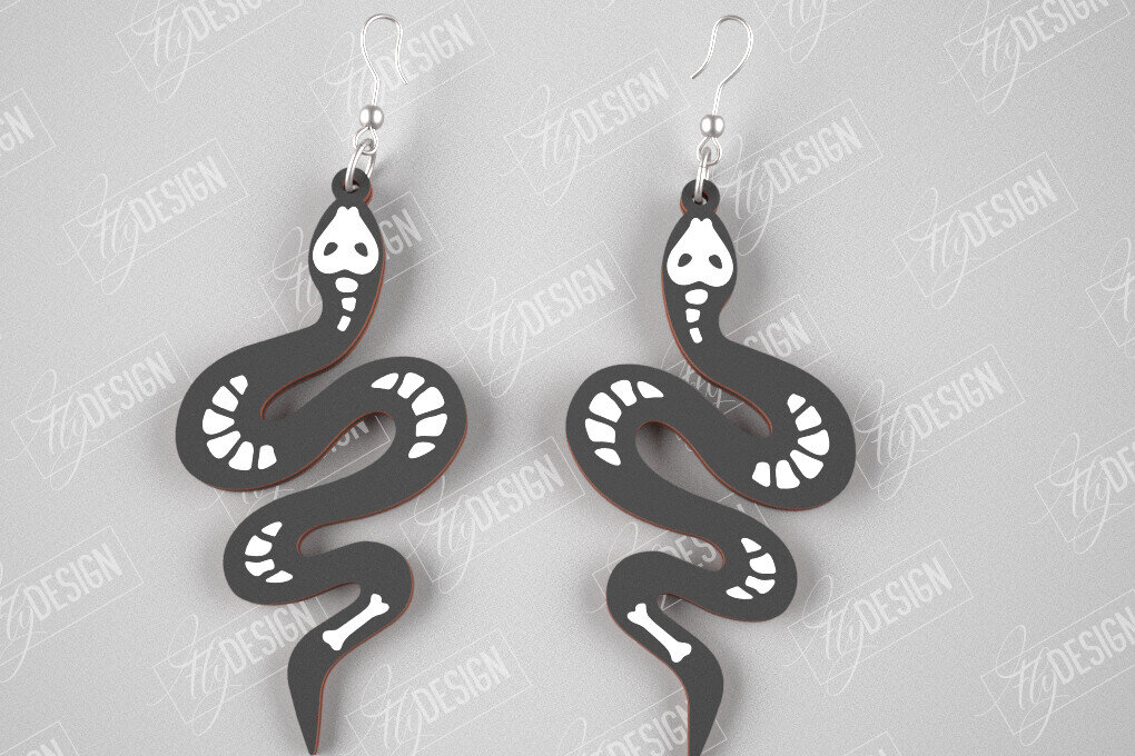 Intra απο ξύλο plywood 3mm-4mm πάχος – Σκουλαρίκια Snake Skeleton | Κοσμήματα | CNC Δίασταση  5x5 cm INTRAFABR-105271519