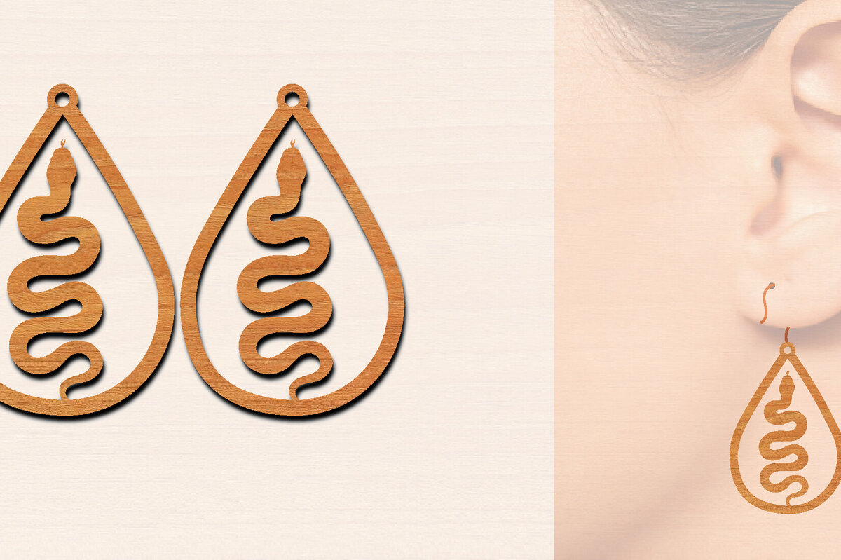 Intra απο ξύλο plywood 3mm-4mm πάχος – Ξύλινα σκουλαρίκια Snake Δίασταση  5x5 cm INTRAFABR-100326348