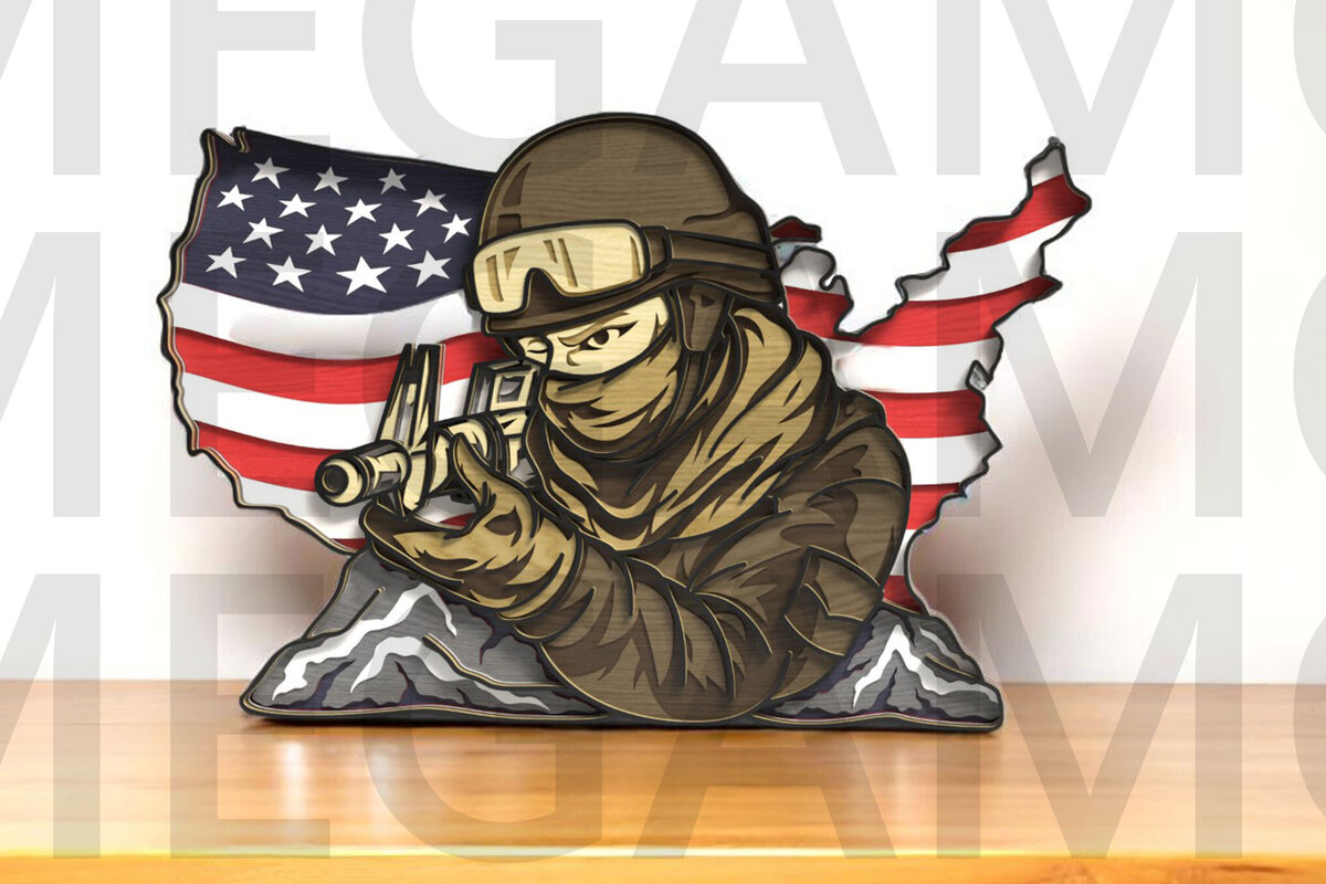 Intra απο ξύλο plywood 3mm-4mm πάχος – Sniper Soldier Χάρτης ΗΠΑ Δίασταση  20x20 cm INTRAFABR-123433136