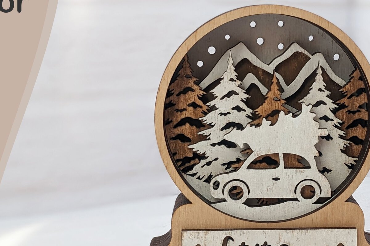 Intra απο ξύλο plywood 3mm-4mm πάχος – Αρχείο πολλαπλών επιπέδων κοπής με λέιζερ Snow Globe Δίασταση  20x20 cm INTRAFABR-37304879