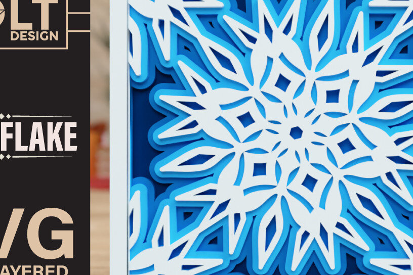 Intra απο ξύλο plywood 3mm-4mm πάχος – Snowflake 3D πολυεπίπεδα κομμένα αρχεία Δίασταση  20x20 cm INTRAFABR-75491564