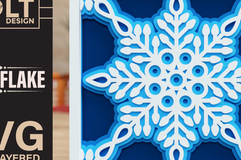 Intra απο ξύλο plywood 3mm-4mm πάχος – Snowflake 3D πολυεπίπεδα κομμένα αρχεία Δίασταση  20x20 cm INTRAFABR-75491807