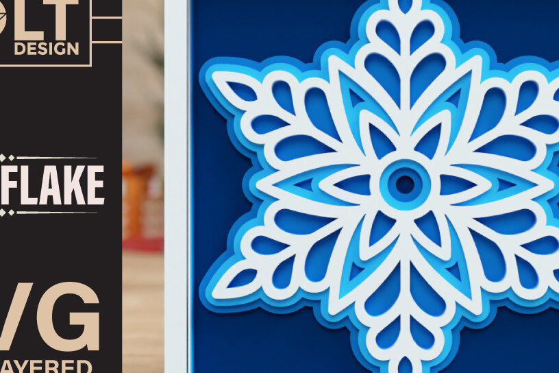 Intra απο ξύλο plywood 3mm-4mm πάχος – Snowflake 3D πολυεπίπεδα κομμένα αρχεία Δίασταση  20x20 cm INTRAFABR-75491956