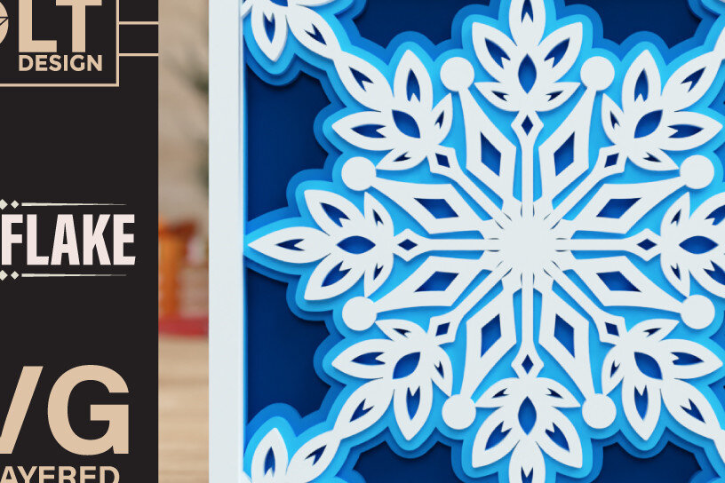 Intra απο ξύλο plywood 3mm-4mm πάχος – Snowflake 3D πολυεπίπεδα κομμένα αρχεία Δίασταση  20x20 cm INTRAFABR-75491488