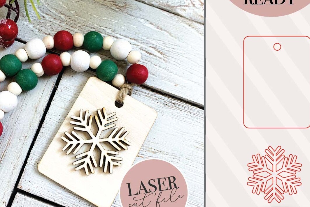 Intra απο ξύλο plywood 3mm-4mm πάχος – Αρχείο αποκοπής ετικέτας με νιφάδα χιονιού με χάντρες Δίασταση  20x20 cm INTRAFABR-74518154