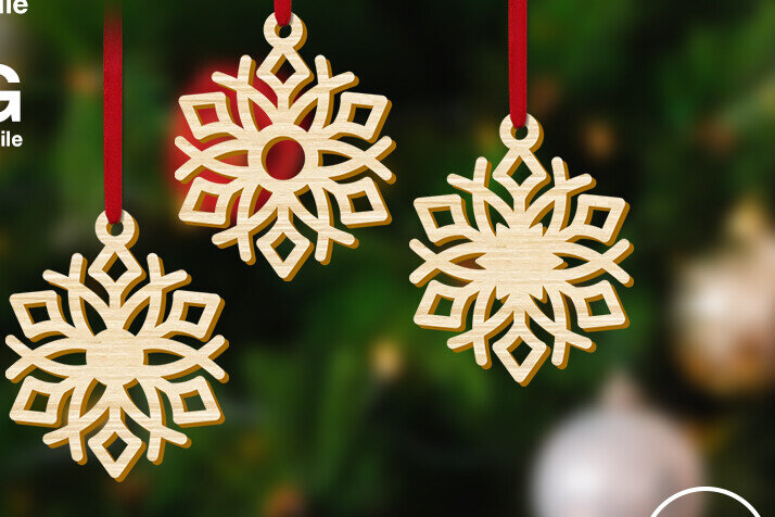 Intra απο ξύλο plywood 3mm-4mm πάχος – Πακέτο στολίδι για χριστουγεννιάτικο δέντρο με νιφάδα χιονιού Δίασταση  20x20 cm INTRAFABR-78487906