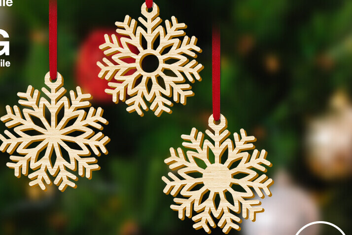 Intra απο ξύλο plywood 3mm-4mm πάχος – Πακέτο στολίδι για χριστουγεννιάτικο δέντρο με νιφάδα χιονιού Δίασταση  20x20 cm INTRAFABR-78492037