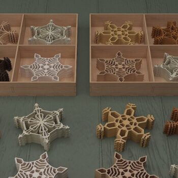 Intra απο ξύλο plywood 3mm-4mm πάχος – Snowflake Coaster Set Divided Laser Box Δίασταση 20x20 cm INTRAFABR-44664437 - Image 1