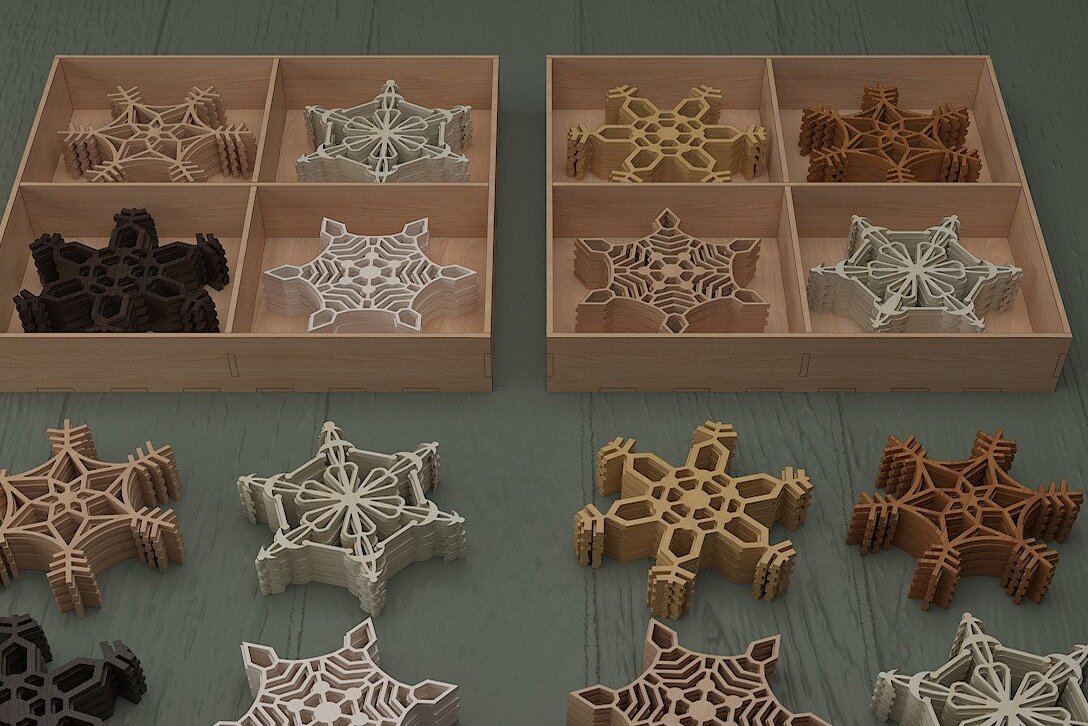 Intra απο ξύλο plywood 3mm-4mm πάχος – Snowflake Coaster Set Divided Laser Box Δίασταση  20x20 cm INTRAFABR-44664437