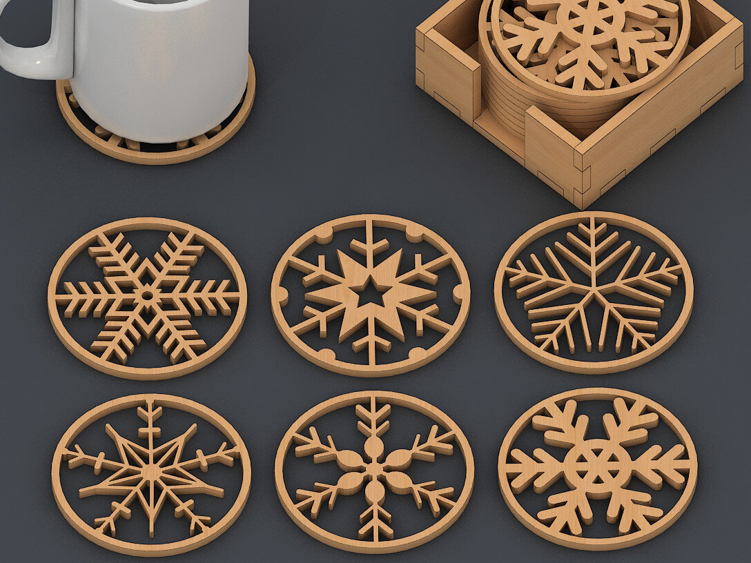 Intra απο ξύλο plywood 3mm-4mm πάχος – Snowflake Coasters Bundle and Box 108 Δίασταση  20x20 cm INTRAFABR-60959408