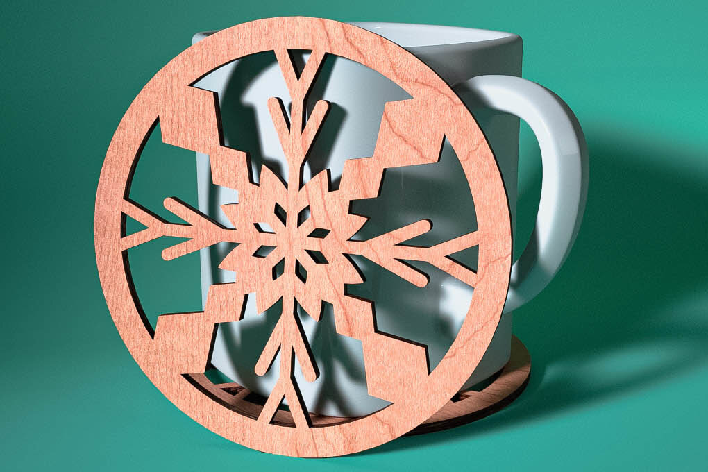 Intra απο ξύλο plywood 3mm-4mm πάχος – Σουβέρ με νιφάδα χιονιού με λέιζερ | Χριστούγεννα Δίασταση  20x20 cm INTRAFABR-75101040