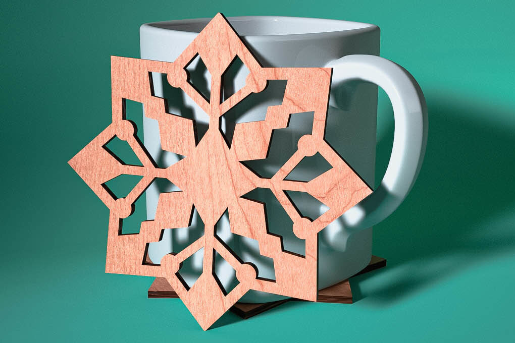 Intra απο ξύλο plywood 3mm-4mm πάχος – Σουβέρ με νιφάδα χιονιού με λέιζερ | Χριστούγεννα Δίασταση  20x20 cm INTRAFABR-75101065