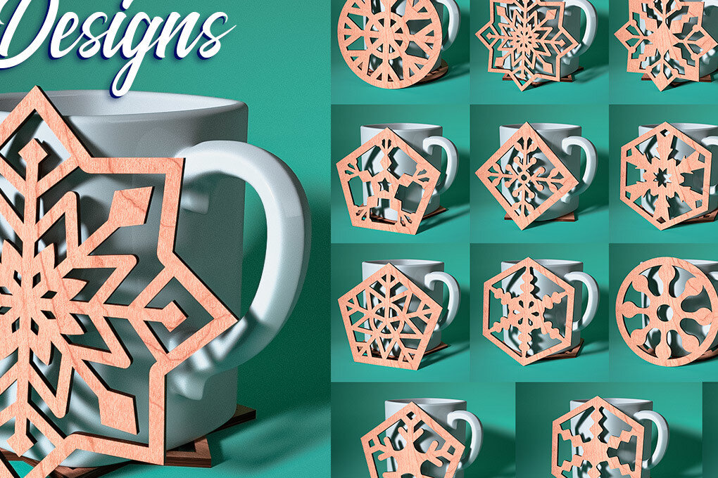 Intra απο ξύλο plywood 3mm-4mm πάχος – Σουβέρ με νιφάδα χιονιού με λέιζερ | Χριστούγεννα Δίασταση  20x20 cm INTRAFABR-75100816