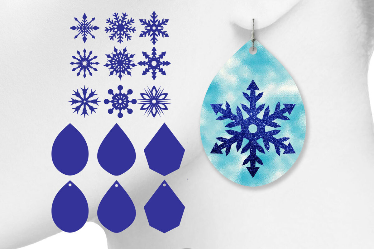 Intra απο ξύλο plywood 3mm-4mm πάχος – Σκουλαρίκι με νιφάδες χιονιού Δίασταση  5x5 cm INTRAFABR-6663392