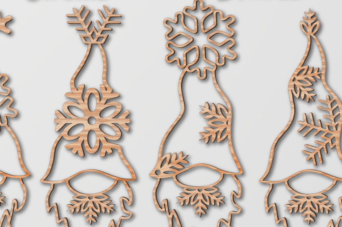 Intra απο ξύλο plywood 3mm-4mm πάχος – Χριστουγεννιάτικη δέσμη Snowflake Gnome Δίασταση  20x20 cm INTRAFABR-39402081