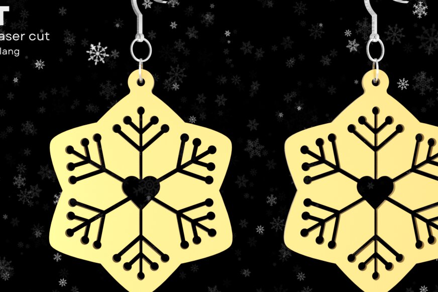 Intra απο ξύλο plywood 3mm-4mm πάχος – Σκουλαρίκια Καρδιά Χιονιού| Δίασταση  5x5 cm INTRAFABR-85260353