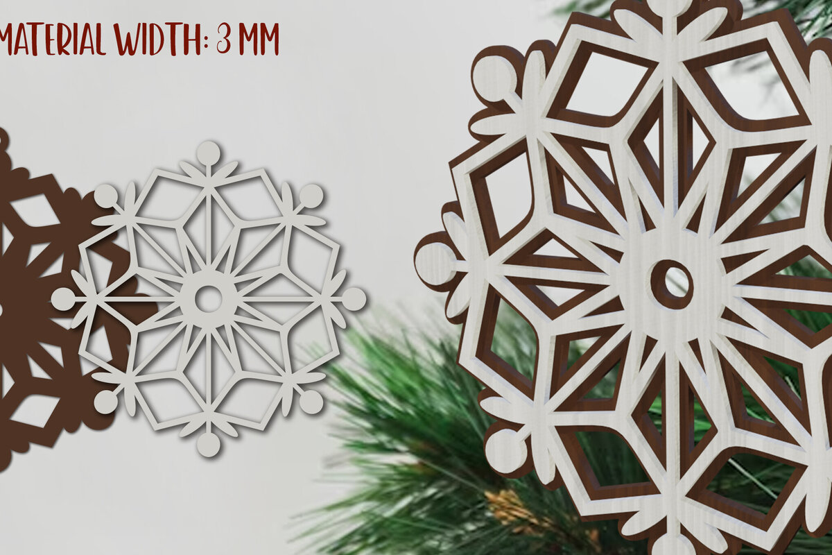 Intra απο ξύλο plywood 3mm-4mm πάχος – Κοπή λέιζερ με νιφάδα χιονιού. Χριστουγεννιάτικα μοτίβα Δίασταση  20x20 cm INTRAFABR-80866857