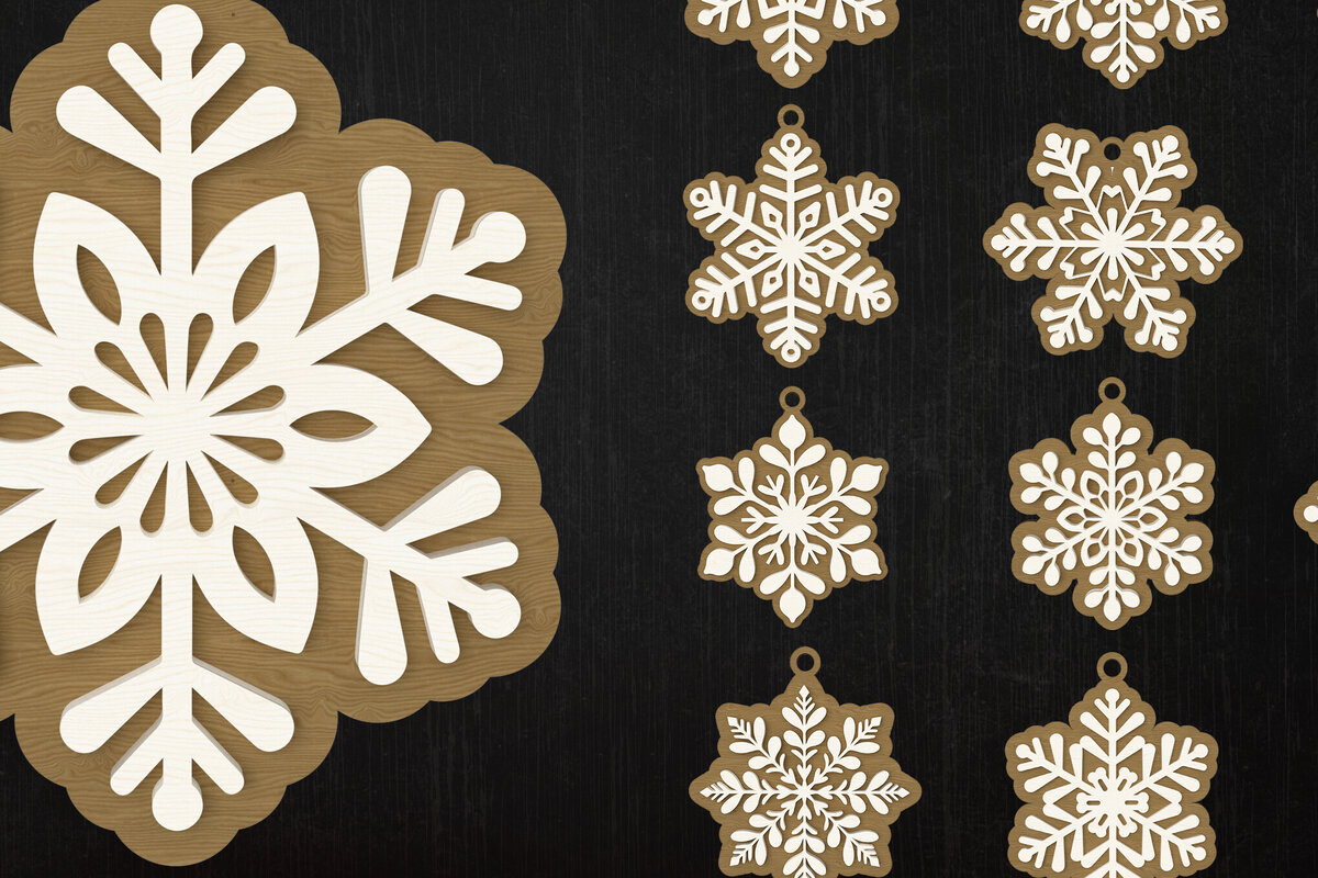 Intra απο ξύλο plywood 3mm-4mm πάχος – Πακέτο στολίδια με κομμένα λέιζερ νιφάδα χιονιού Δίασταση  20x20 cm INTRAFABR-109449245