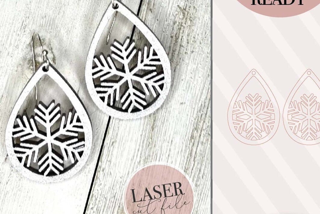 Intra απο ξύλο plywood 3mm-4mm πάχος – Σκουλαρίκια λέιζερ Snowflake Δίασταση  5x5 cm INTRAFABR-74150557