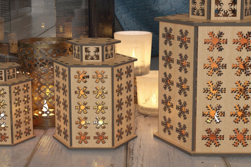 Intra απο ξύλο plywood 3mm-4mm πάχος – Φανάρι λέιζερ Snowflake 025 Δίασταση  20x20 cm INTRAFABR-117602648