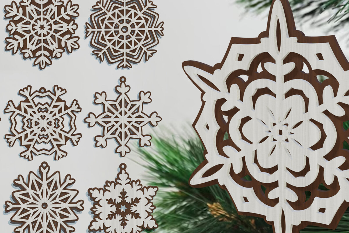 Intra απο ξύλο plywood 3mm-4mm πάχος – Πακέτο Snowflake 3D νιφάδα χιονιού Δίασταση  20x20 cm INTRAFABR-81492596